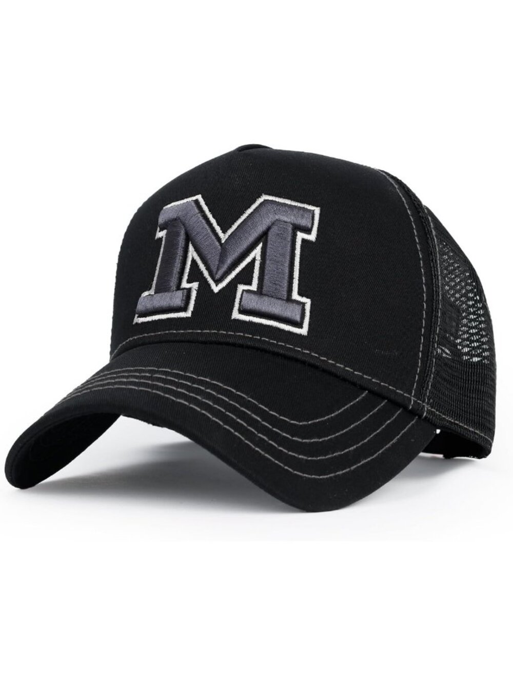 Star Embroidery Black & White Trucker Hat | Cotton Baseball Cap for Stylish Look